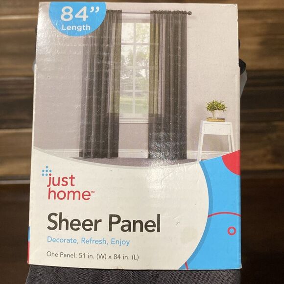 Just Home Charcoal Crinkle Set of Two Sheer Window Coverings Panels, Curtains - Picture 2 of 5